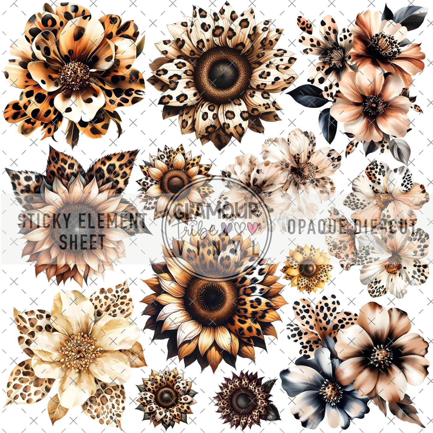 LEOPARD FLORALS STICKY ELEMENT SHEET