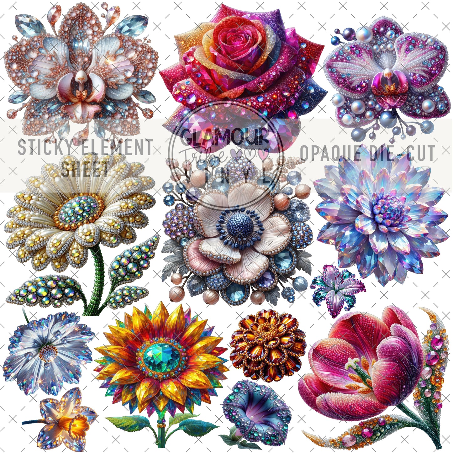 JEWEL FLORALS 1 STICKY ELEMENT SHEET