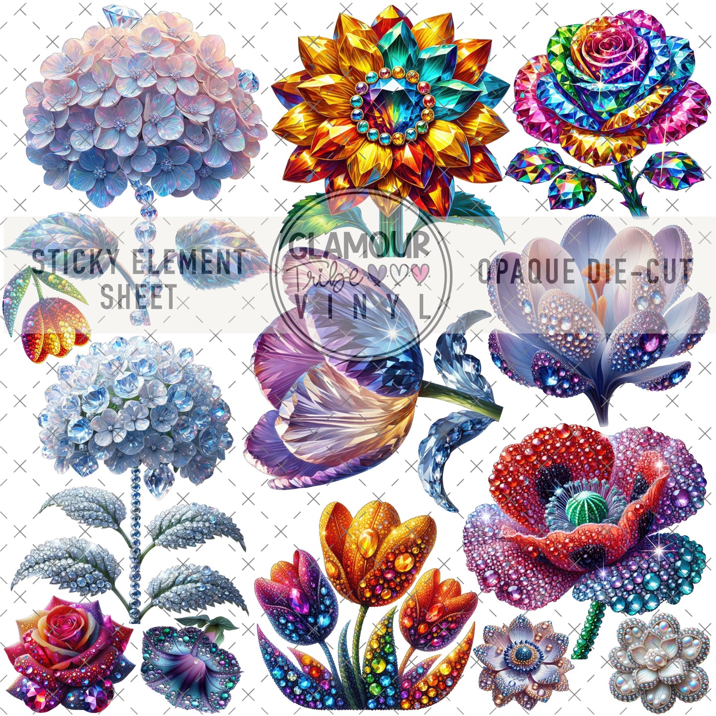JEWEL FLORALS 3 STICKY ELEMENT SHEET
