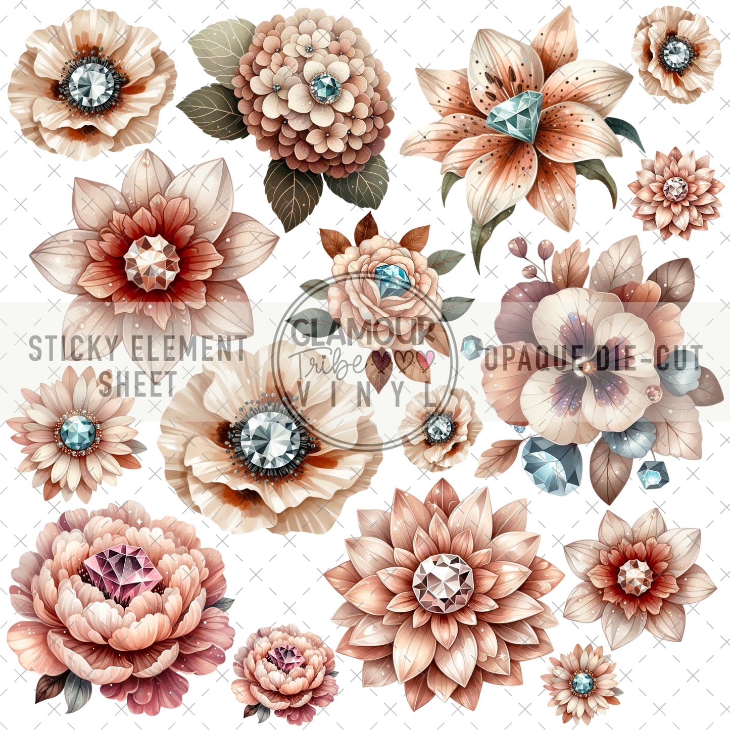 BOHO JEWLED FLORALS STICKY ELEMENT SHEET