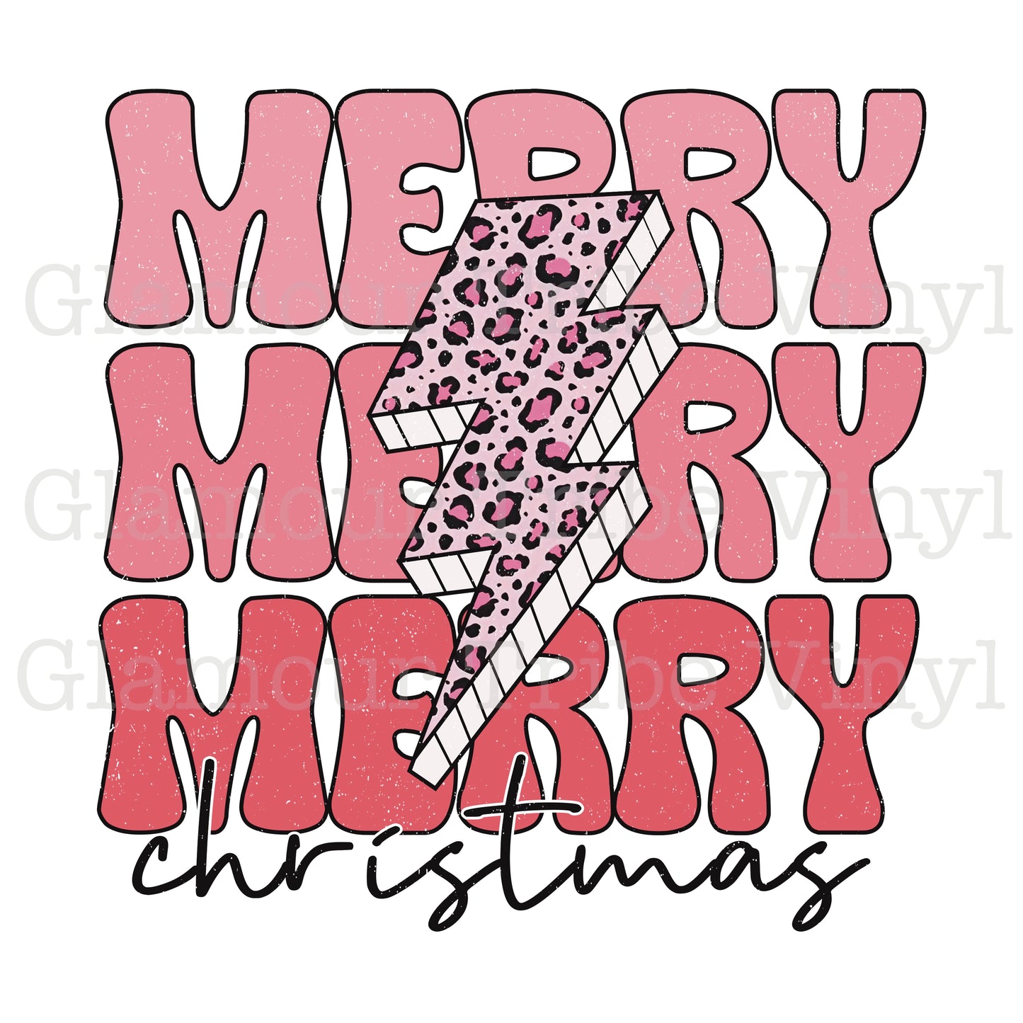 Stacked Merry Christmas Leopard Print Clear Cast Decal