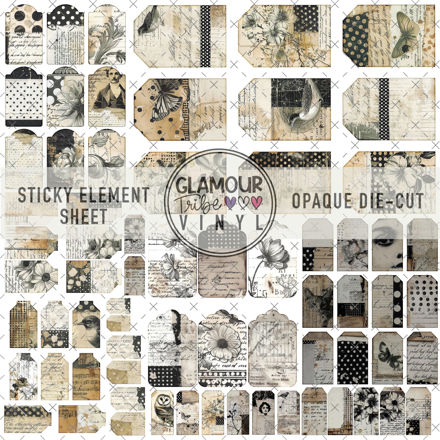 VINTAGE TAGS STICKY ELEMENT SHEET