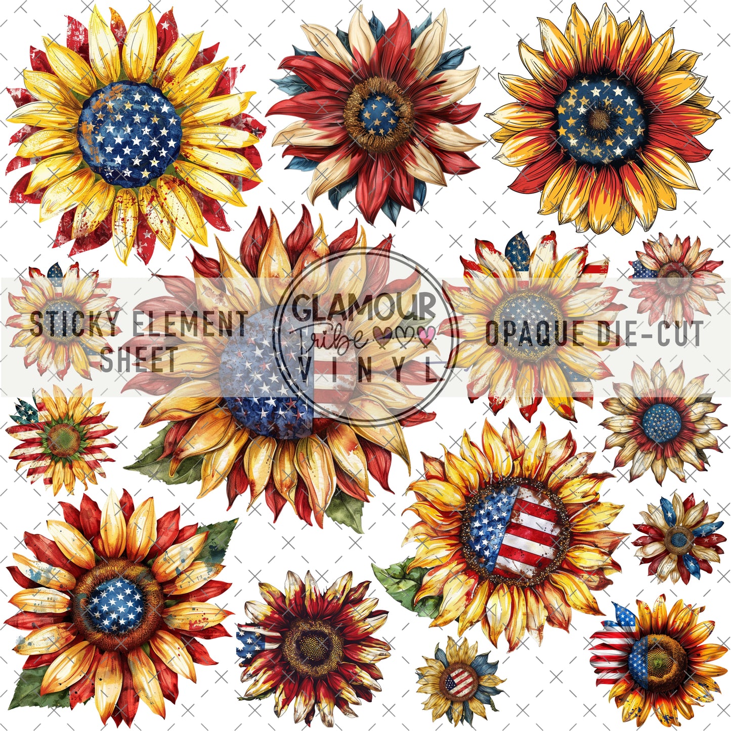PATRIOTIC SUNFLOWERS STICKY ELEMENT SHEET