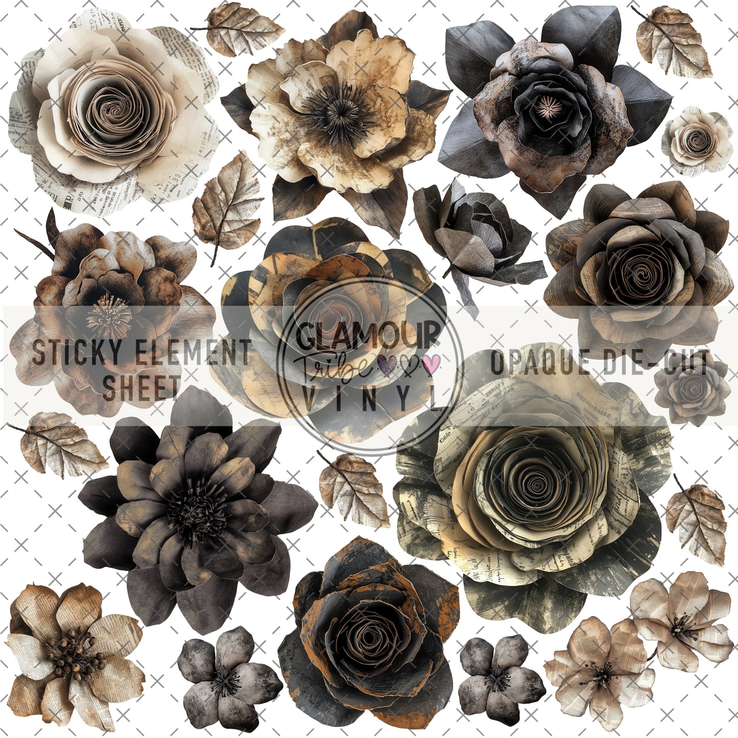 DARK PAPER FLORALS STICKY ELEMENT SHEET