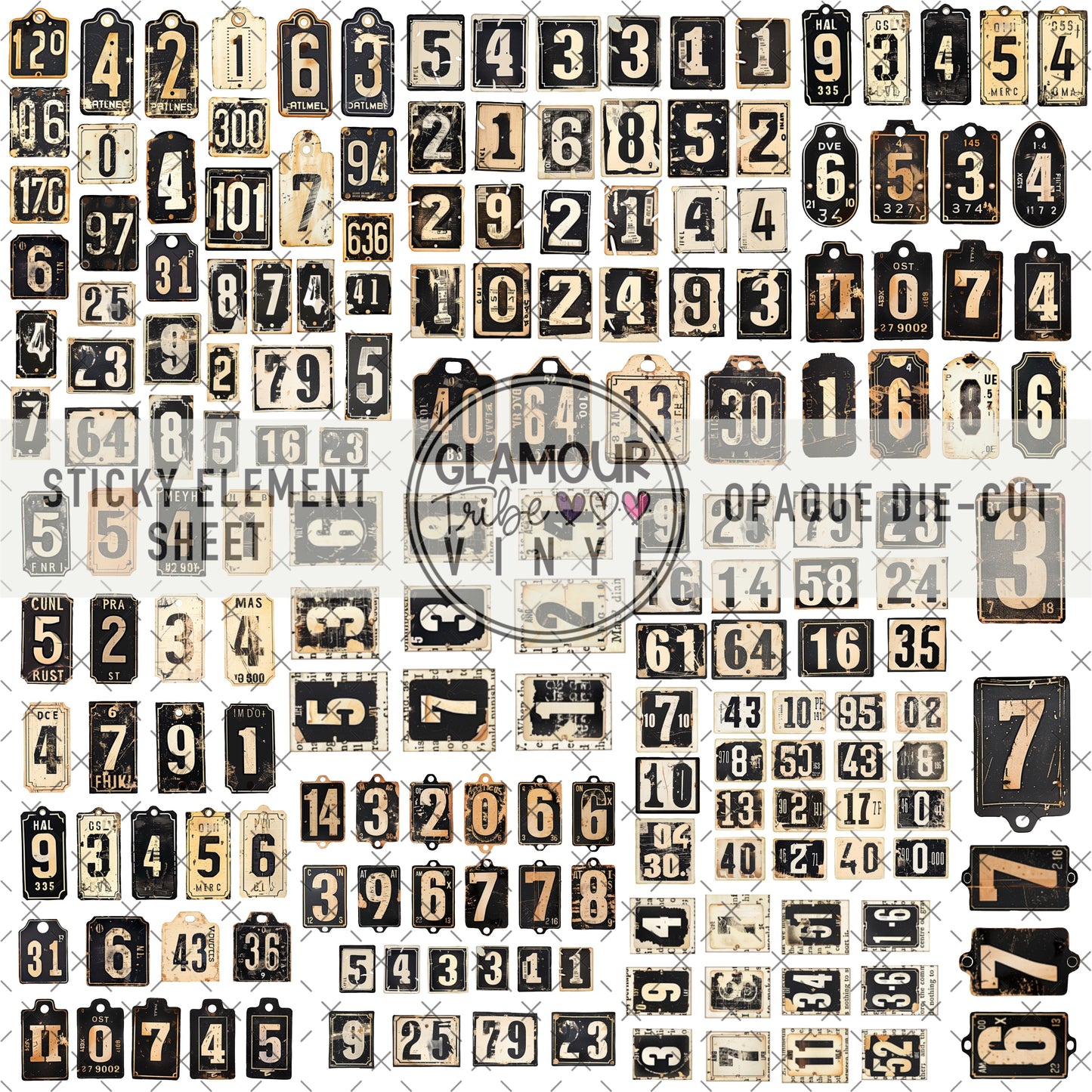 VINTAGE NUMBER TAGS STICKY ELEMENT SHEET