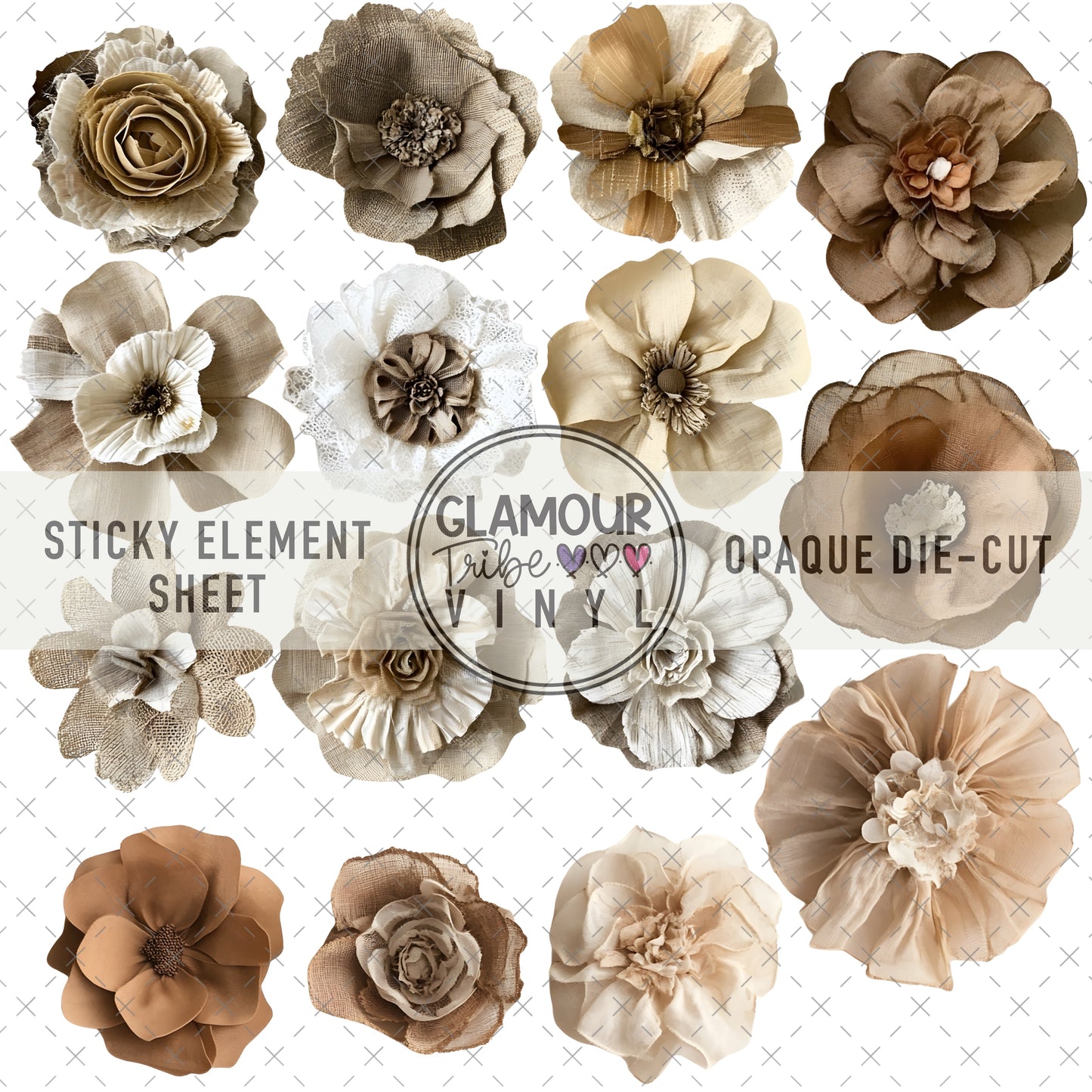 NEUTRAL FABRIC FLORALS STICKY ELEMENT SHEET