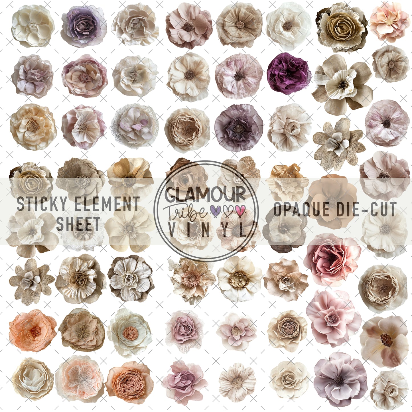 SMALL NEUTRAL FABRIC FLORALS STICKY ELEMENT SHEET