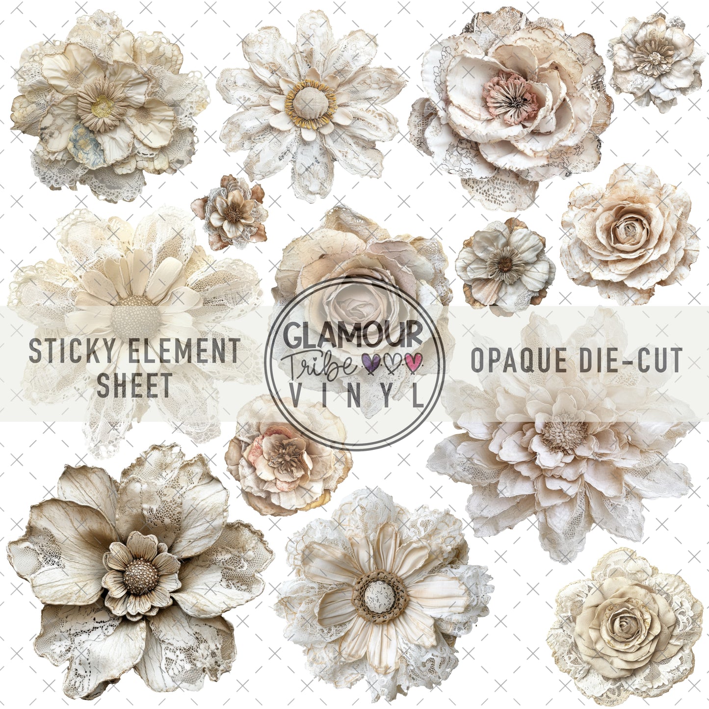 WHITE LACE FLORALS STICKY ELEMENT SHEET