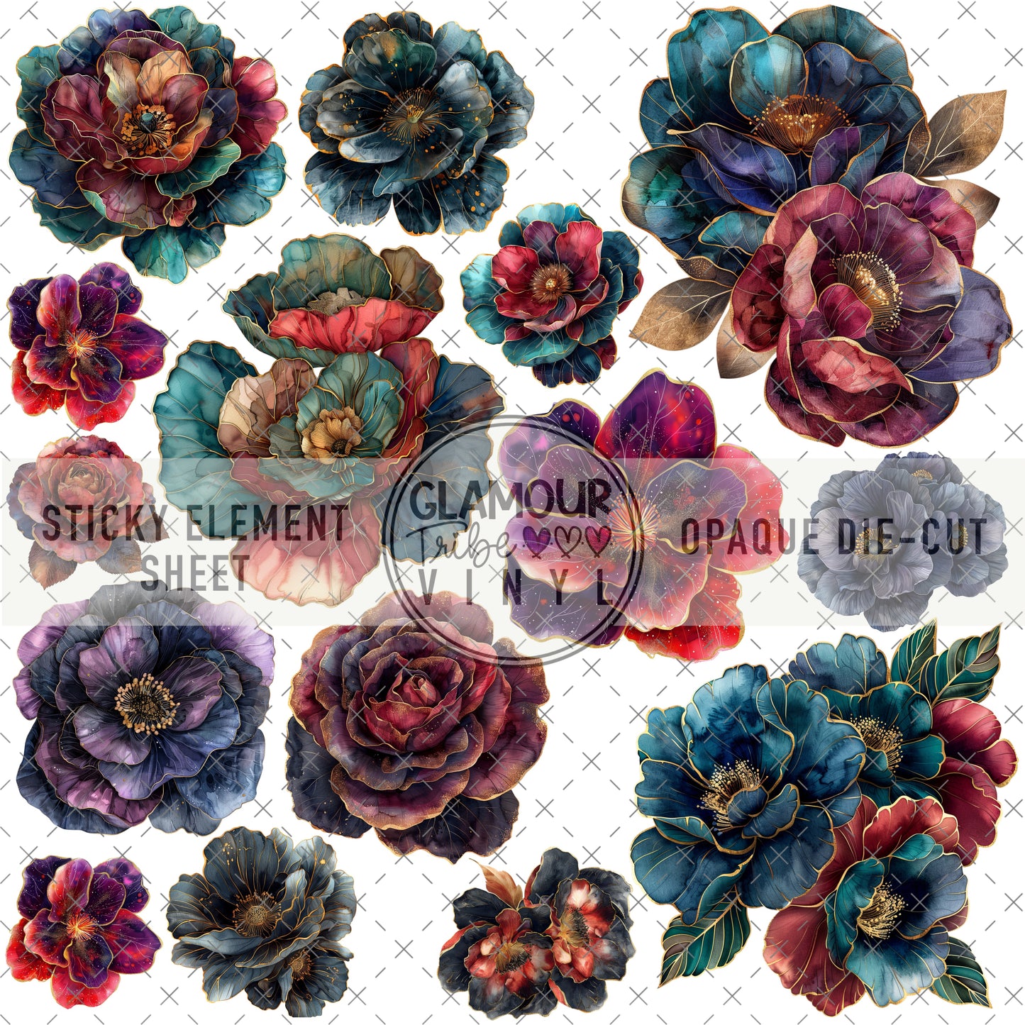 DARK FLORALS STICKY ELEMENT SHEET