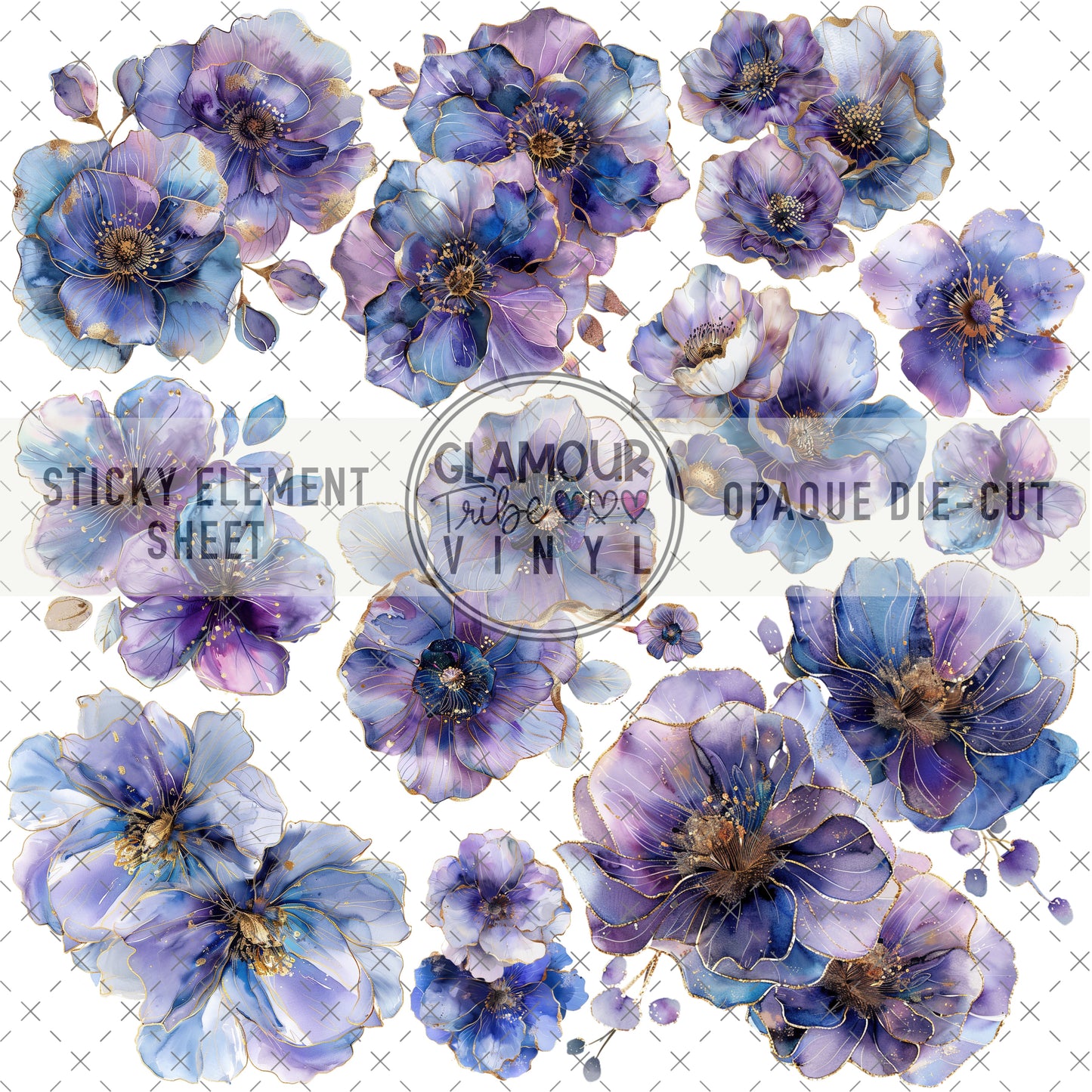 PURPLE FLORALS STICKY ELEMENT SHEET