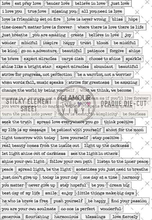 POSITIVE WORDS 8”X11” STICKY ELEMENT SHEET