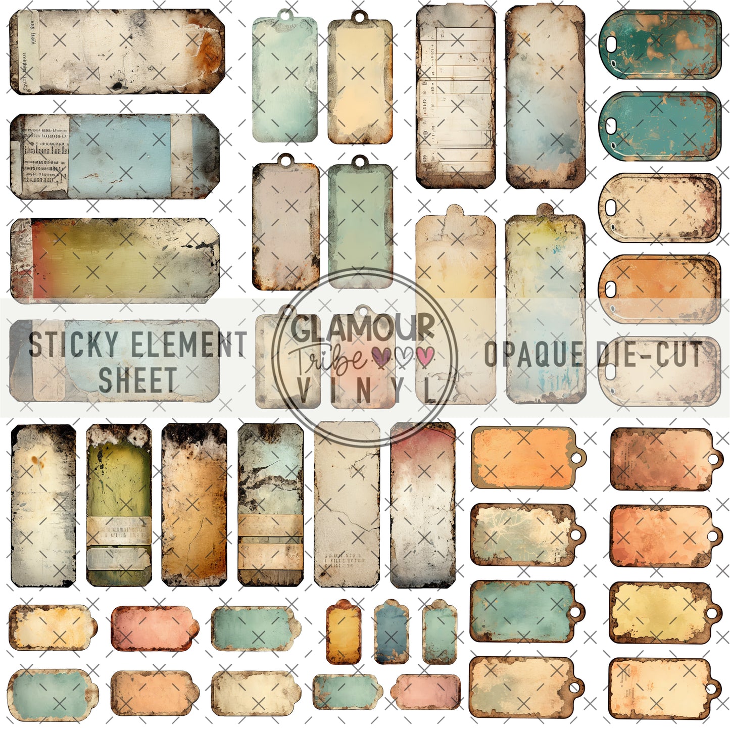 GRUNGE TAGS STICKY ELEMENT SHEET