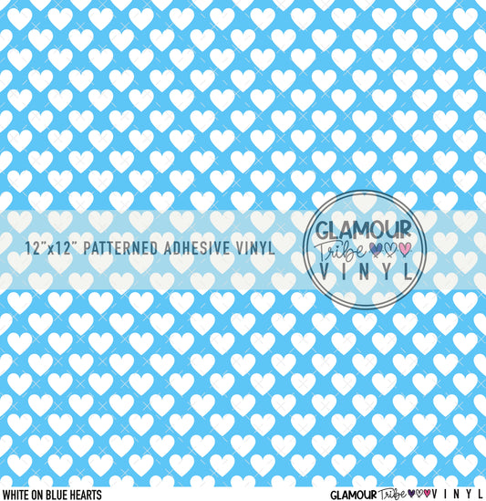 WHITE ON BLUE HEARTS