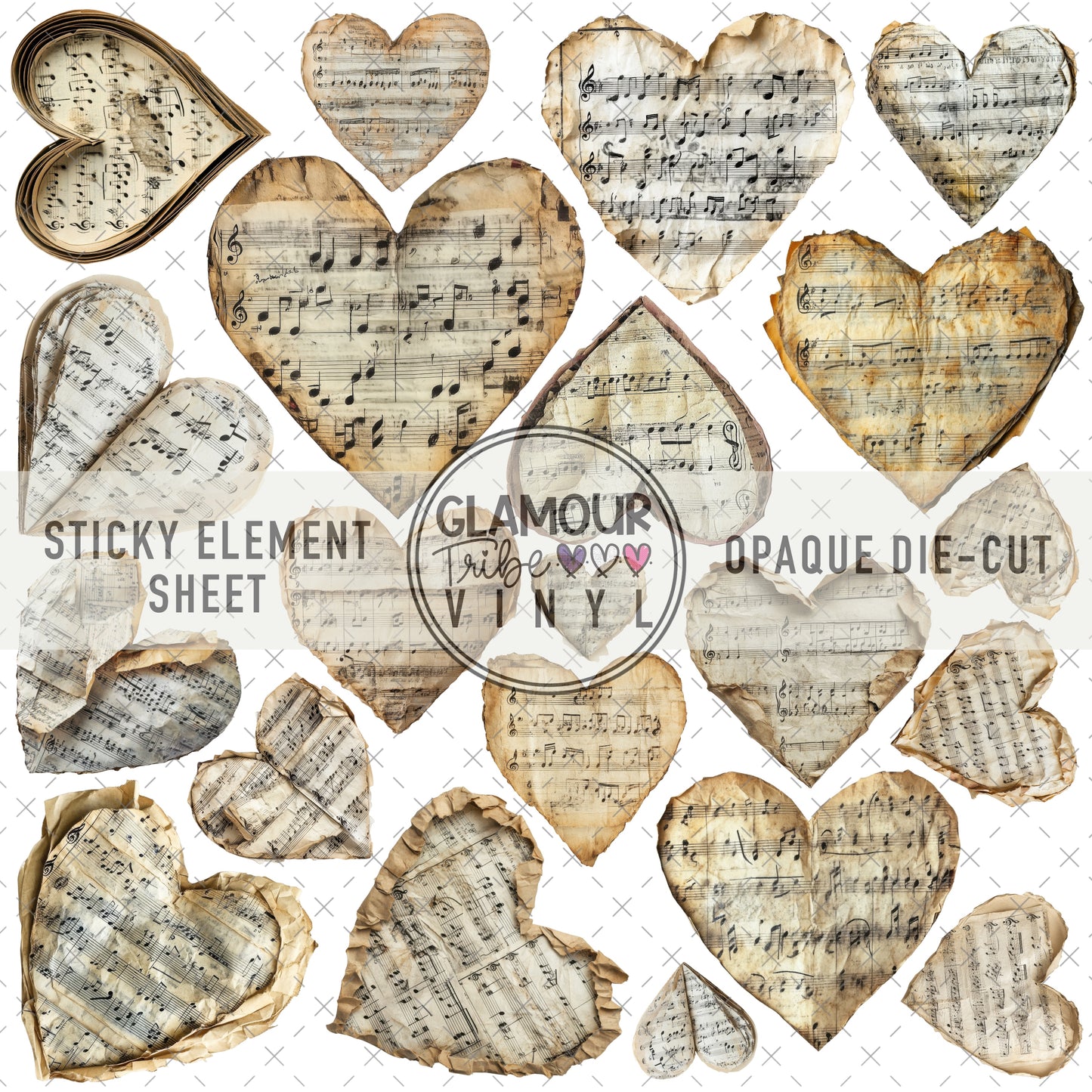 MUSICAL HEARTS STICKY ELEMENT SHEET