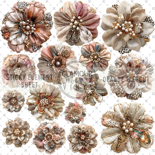 GORGEOUS FABRIC FLORALS STICKY ELEMENT SHEET