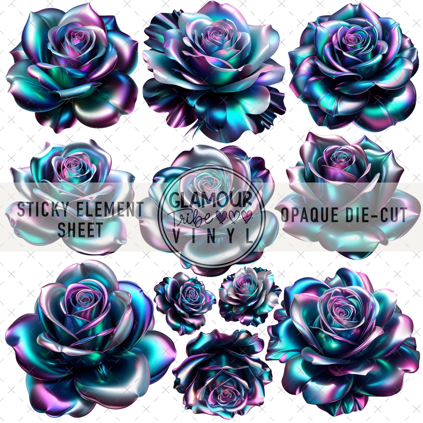 BLACK HOLO ROSES STICKY ELEMENT SHEET