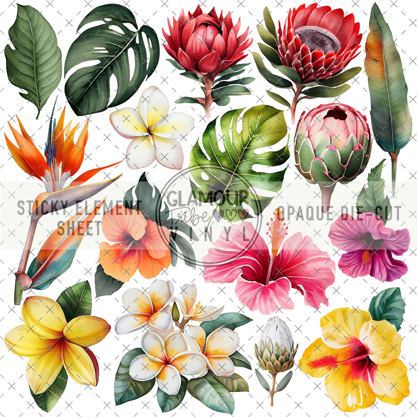 TROPICAL FLORA STICKY ELEMENT SHEET