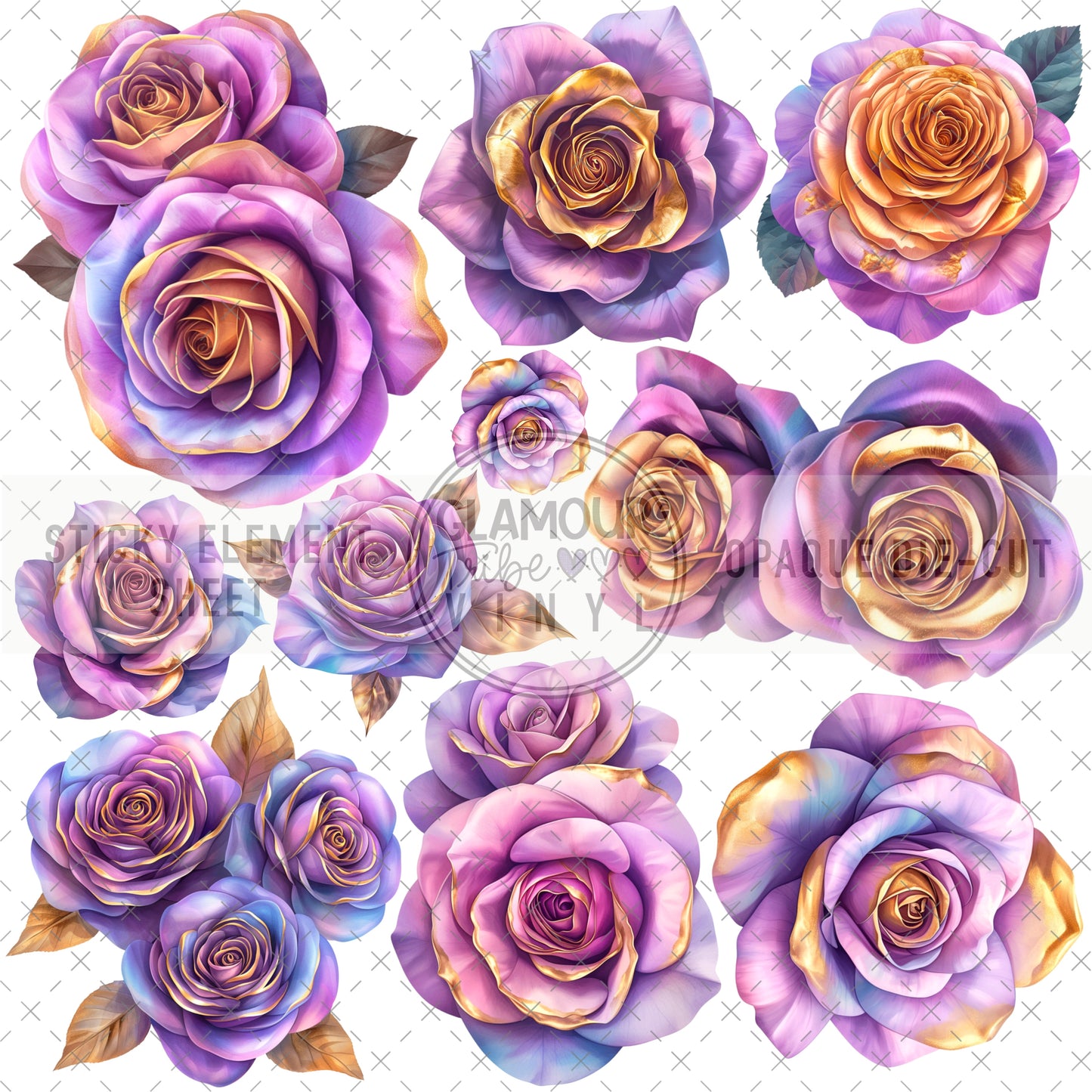 PURPLE & GOLD ROSES STICKY ELEMENT SHEET