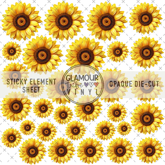 YELLOW SUNFLOWERS STICKY ELEMENT SHEET