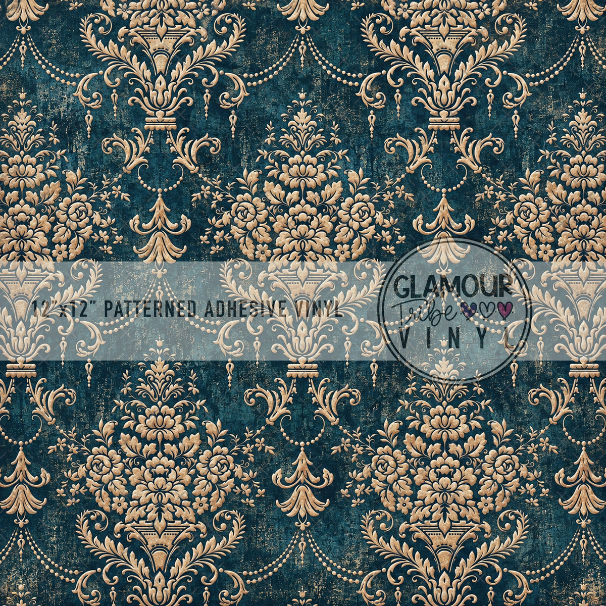 FANCY PELICAN GILDED TEAL DAMASK