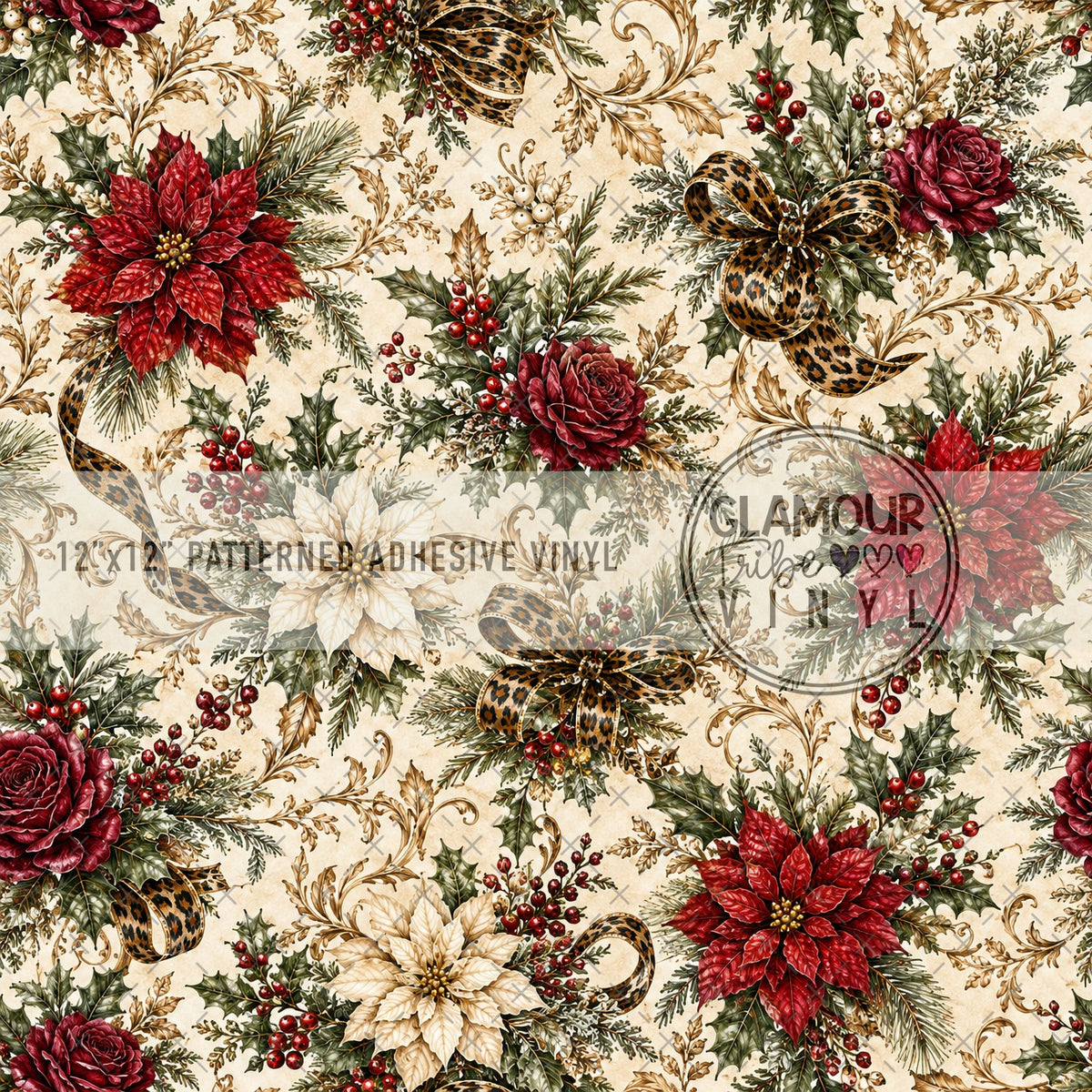 Poinsettia Poetry patterned vinyl