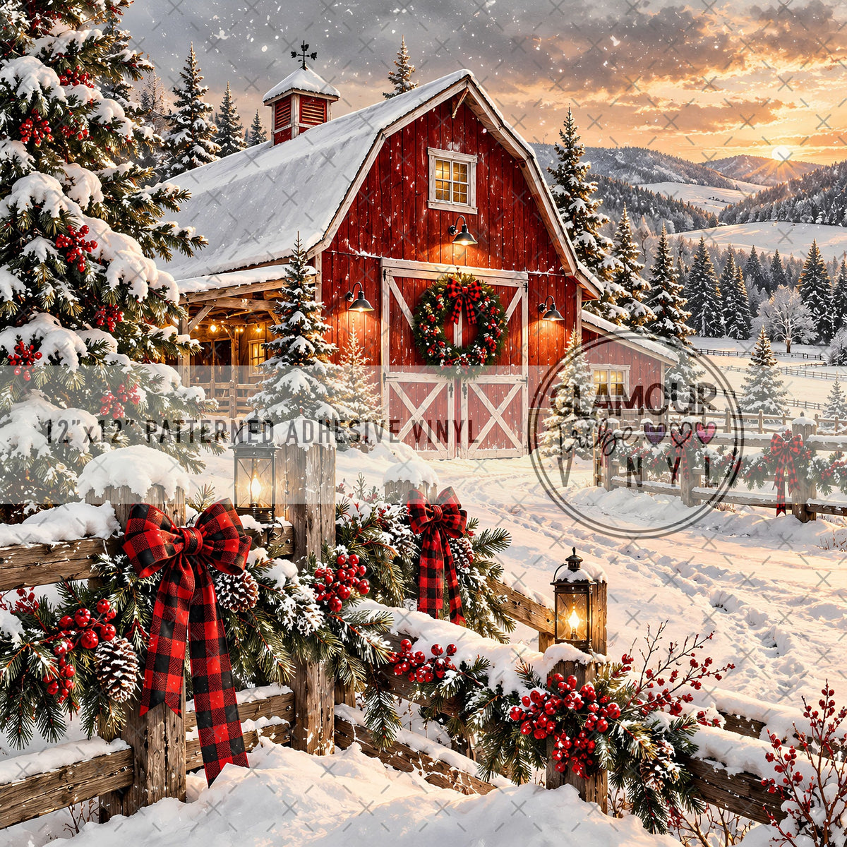 Red Barn Christmas patterned vinyl